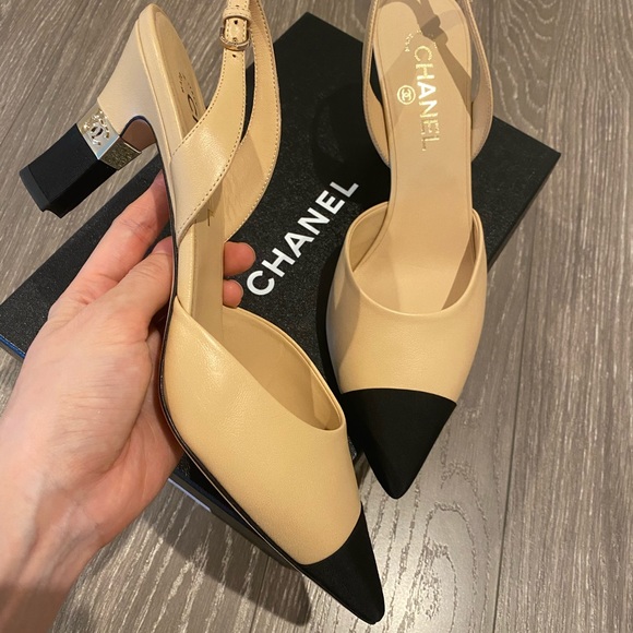 CHANEL Shoes - Chanel Sling Back CC Logo Heels Sandals